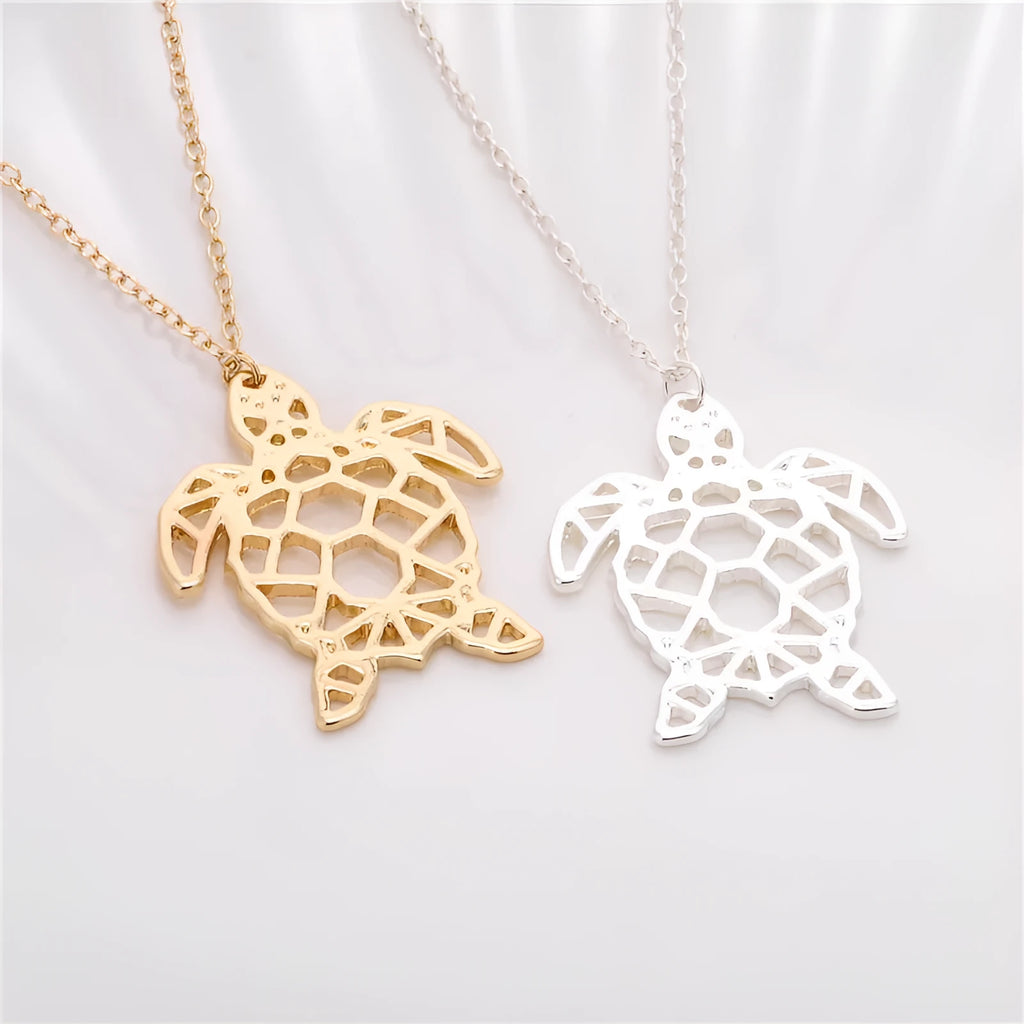 Hollow turtle pendant alloy necklace golden colour snake bone chain women jewellery