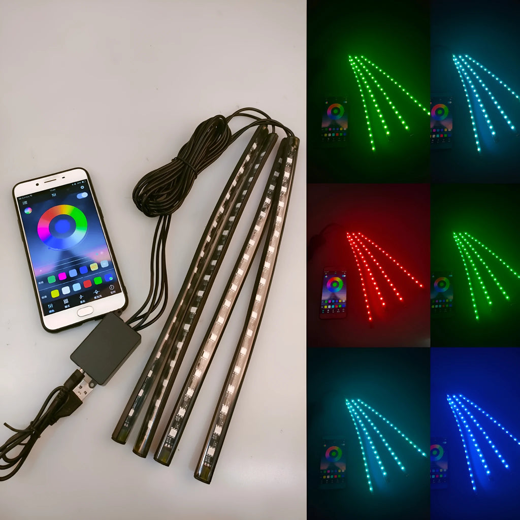 Car interior atmosphere lighting strips with voice control and multiple colour modes
