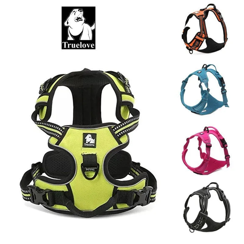 Truelove padded reflective nylon dog harness with front and back clips, orange colour