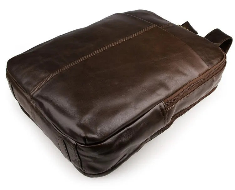 Top layer leather computer backpack for 15 inch laptop, 29cm x 11.5cm x 38cm, in brown or grey