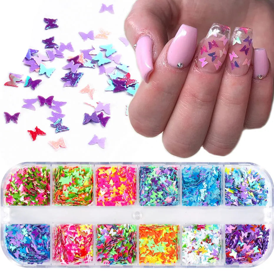 Symphony butterfly sequin nail decoration glitter pieces in mixed colours for nail art
