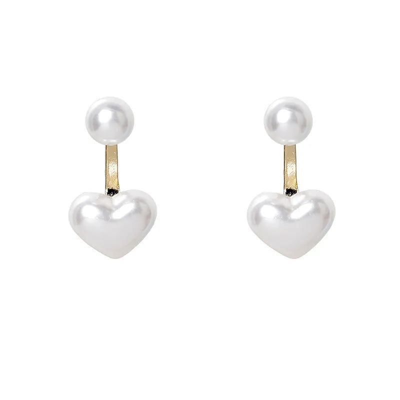 Heart-shaped alloy stud earrings with electroplated finish and inlaid artificial stones.