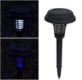 Black solar-powered insect control lawn lamp with white and UV purple LEDs, standing 42cm tall.