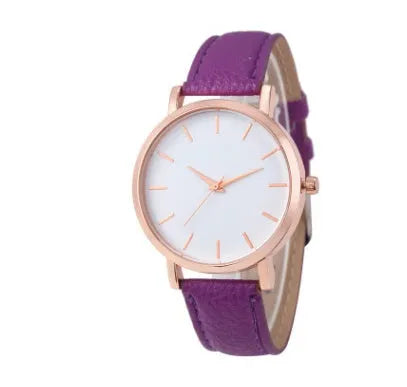 Square quartz watch with PU leather strap and alloy case in a selection of colours on a white background.