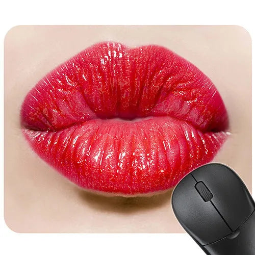 Red lips design rubber non-slip mouse pad on a desk, size 240mm by 200mm.