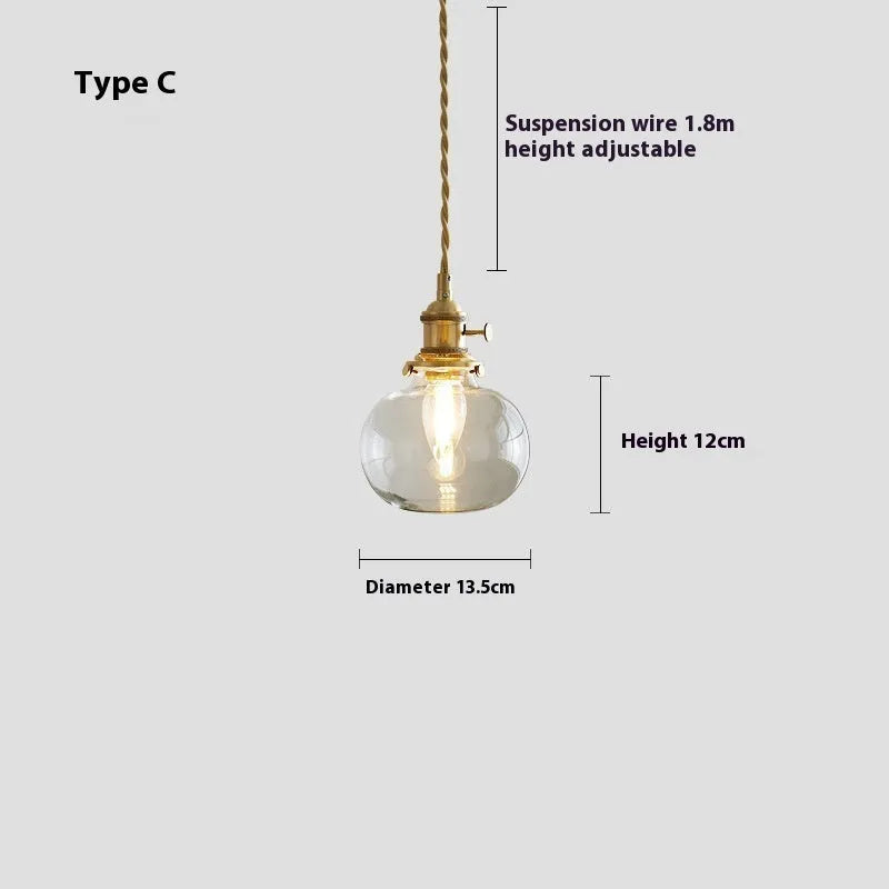American retro small pendant droplight with warm white bulb and set of six colour filters A to F.