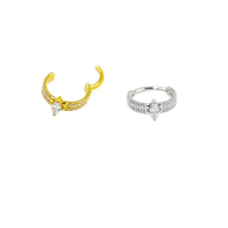 Titanium steel heart-shaped earrings with diamond zircon stones in silver or gold colour