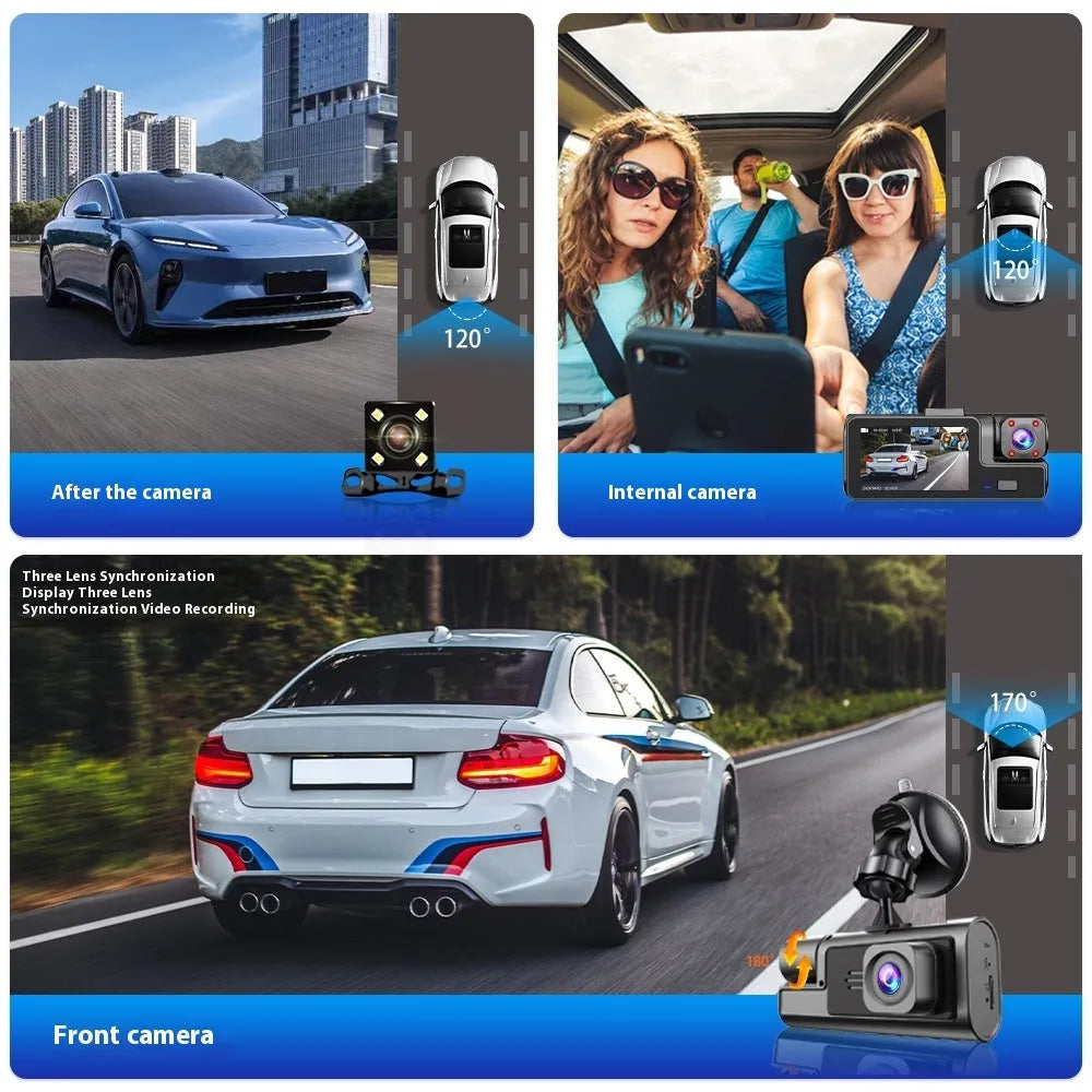 Black WiFi-enabled car dash cam with a 2-inch LCD screen mounted on a windscreen, showing a live video feed.