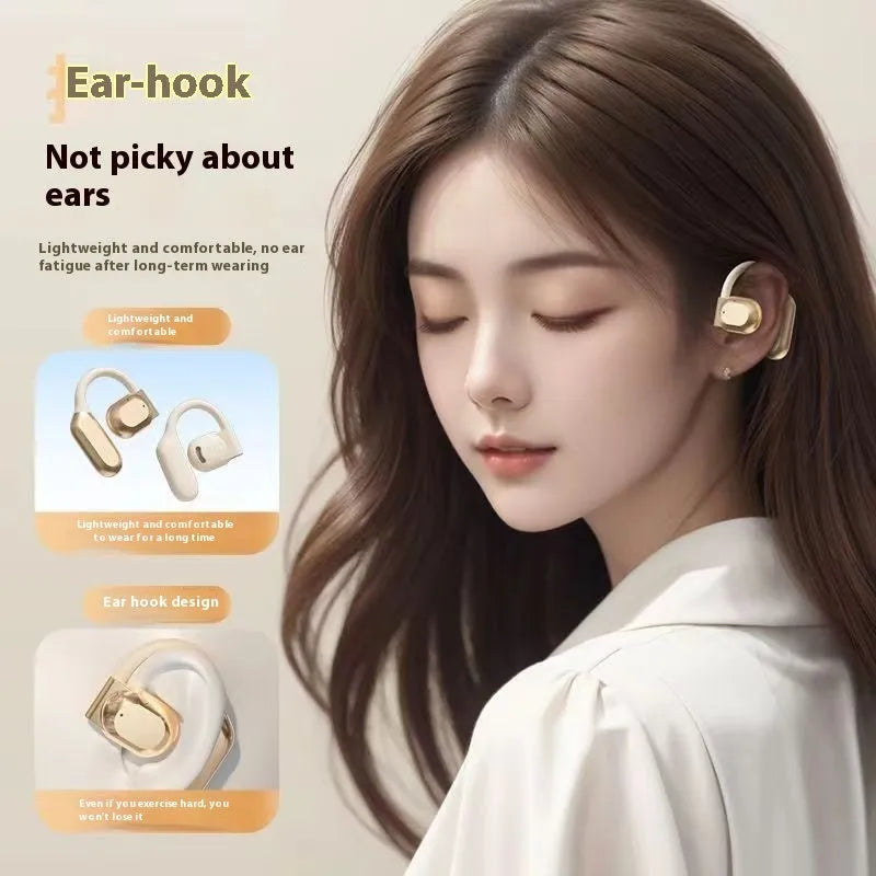 Black non in-ear open Bluetooth headset with digital battery display and ear hook