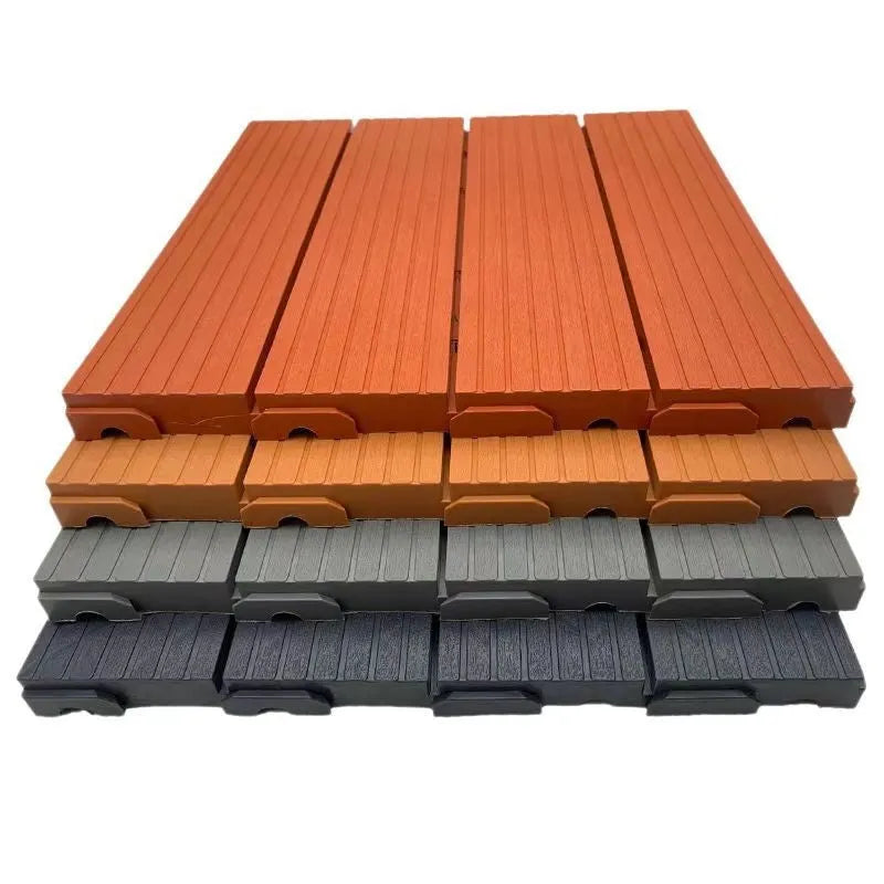 Wood grain plastic floor tile measuring 300x300mm, showing non-slip surface texture