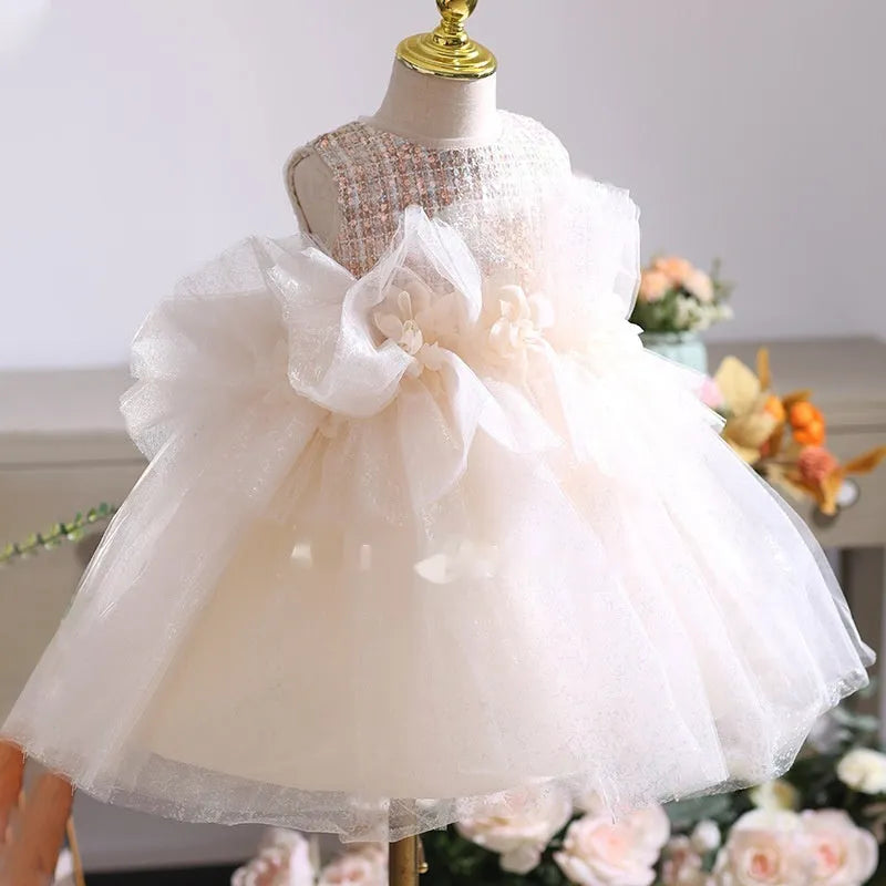 Girls birthday princess dress in linen fabric, cute style, picture colour, for heights 80cm to 160cm