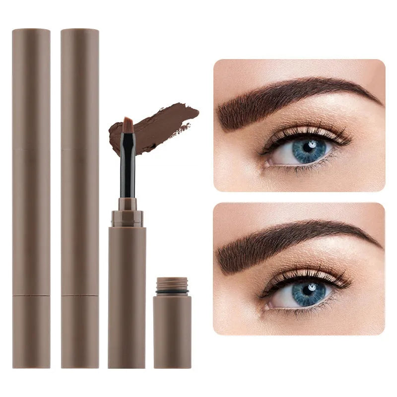 Double-headed eyebrow cream tube showing five shade options: reddish brown, brown, light brown, dark brown, and black.