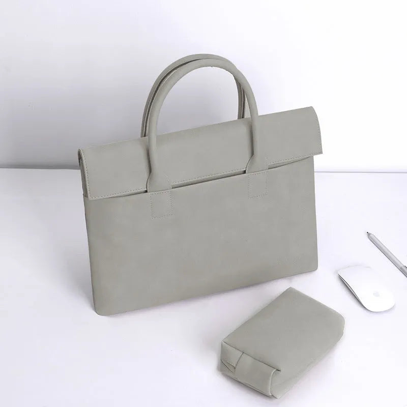PU leather waterproof anti-theft tablet laptop inner case in light gray with small bag
