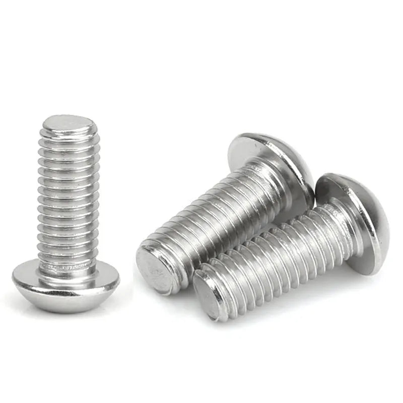 Stainless steel half round head pan head hexagon screw with hexagon socket drive on a white background