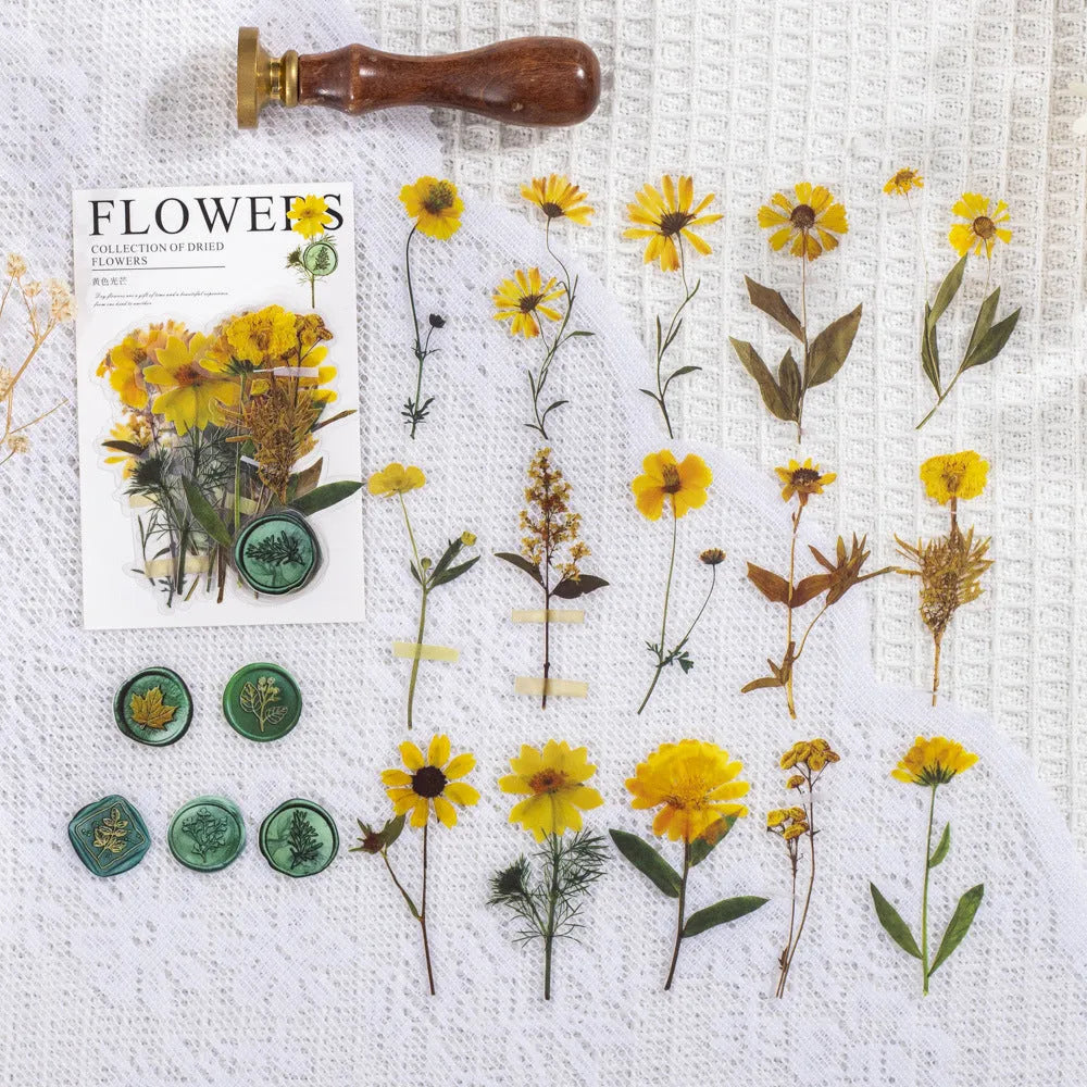Creative dried flowers journal decoration sticker package showing eight modern art design styles