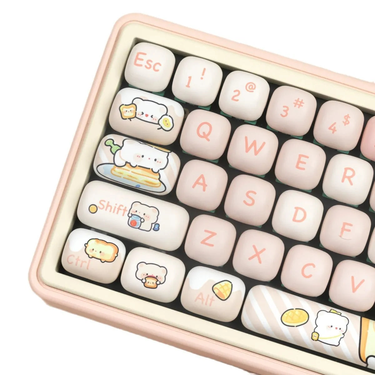Full set of mechanical keyboard key caps with bread bear design, PBT material, thermal sublimation printing