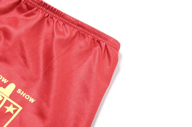 Red women's high waist bikini set with printed 3D pattern and hip lift design.