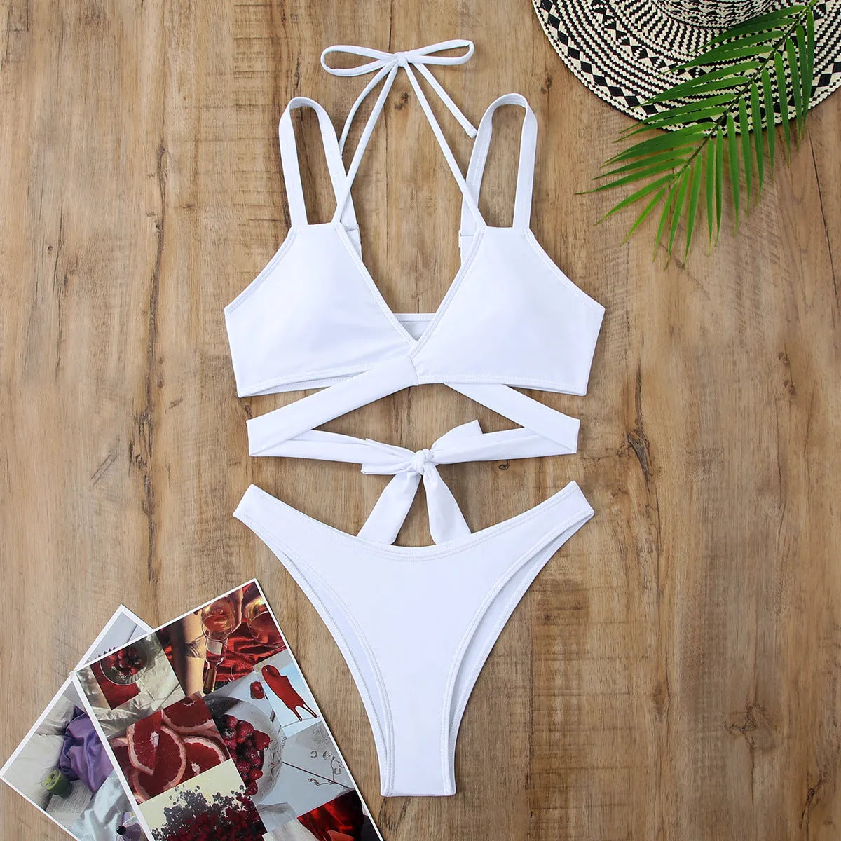 A solid colour strapless bikini swimsuit for women shown in one of five available colours.
