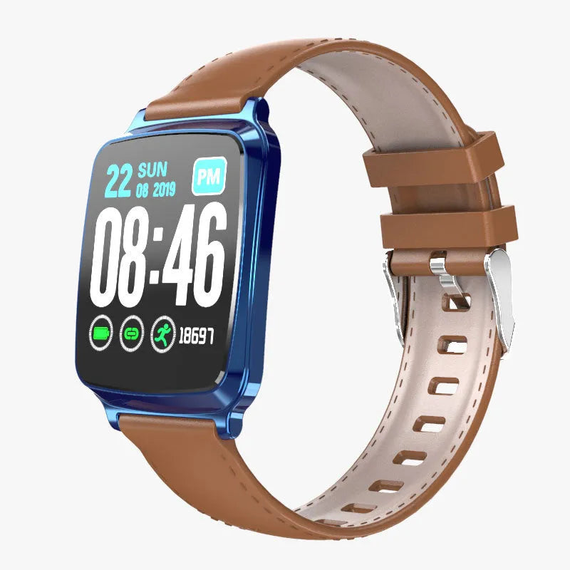M8 smart bracelet in black on a wrist, showing heart rate data on its full-touch screen with a zinc alloy body.