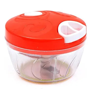Green manual food chopper with stainless steel blades, showing 500ml capacity bowl.