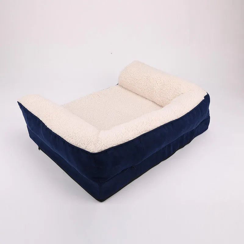 Navy blue plush polyester pet sofa bed cushion style for dogs and cats 50x65x18cm