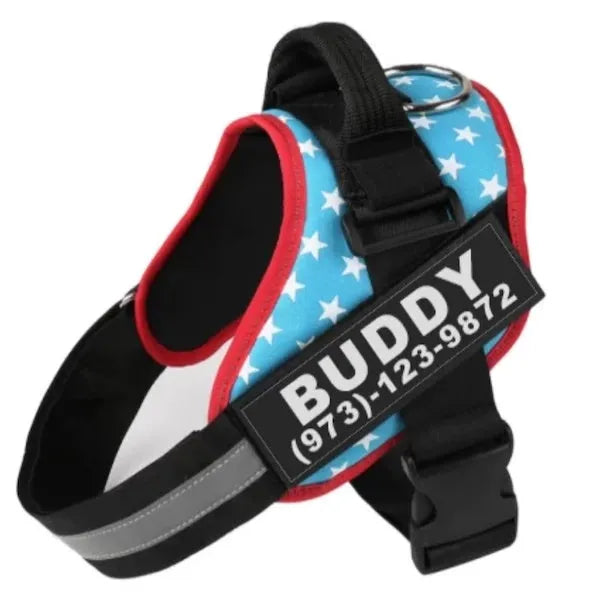 Reflective adjustable no-pull dog harness with handle on black labrador