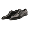 Men's black checkered derby leather shoes with a pointed toe and rubber sole.