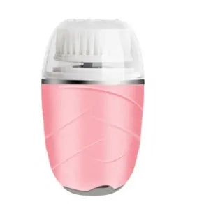 3-in-1 electric facial cleanser with dual speed brush heads and waterproof body in gold, pink, and white