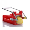 Potato cutter chopper with two stainless steel blades and non-slip rubber foot in kitchen setting
