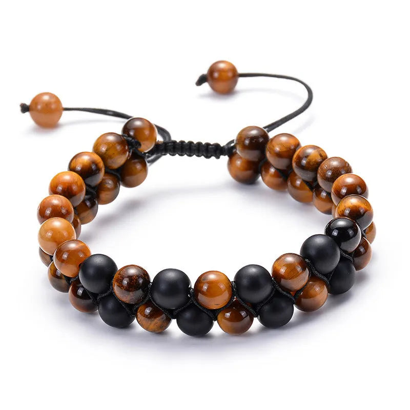 Geometric matte black agate couple bracelets for matching wear.