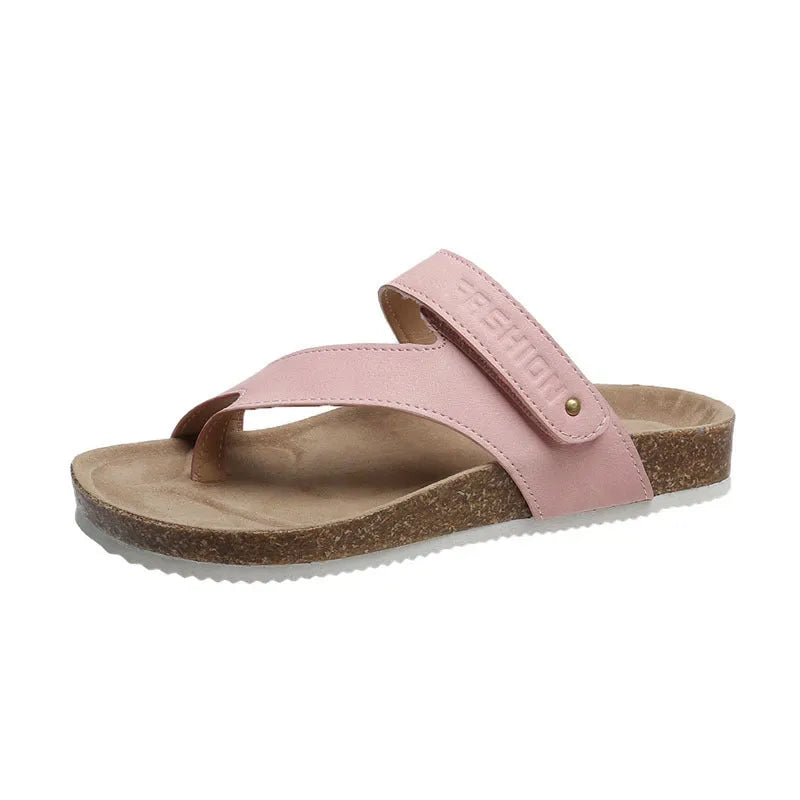 Flat toe ring thick-soled flip-flops in blue, showing foam sole and PU upper.