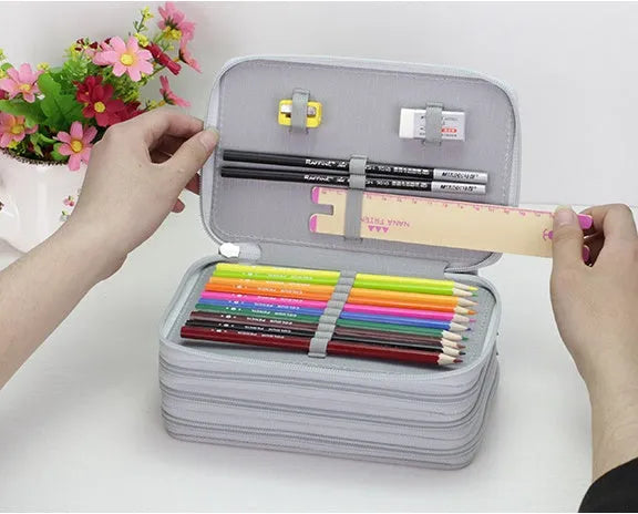 Oxford cloth pencil case 20x12.5x8.2cm in black, blue, pink, purple, light gray, or rose for 72 or 48 colour pencils
