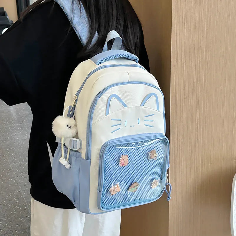 Korean cartoon backpack in nylon with large capacity and curved shoulder straps