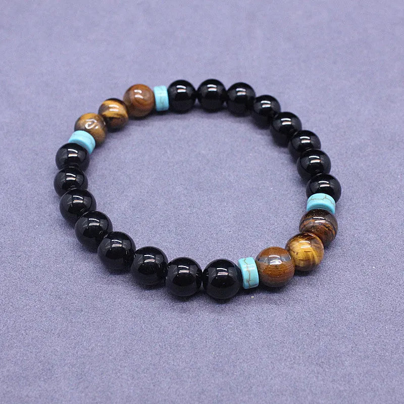 Black agate bracelet and tiger eye stone necklace geometric jewellery set