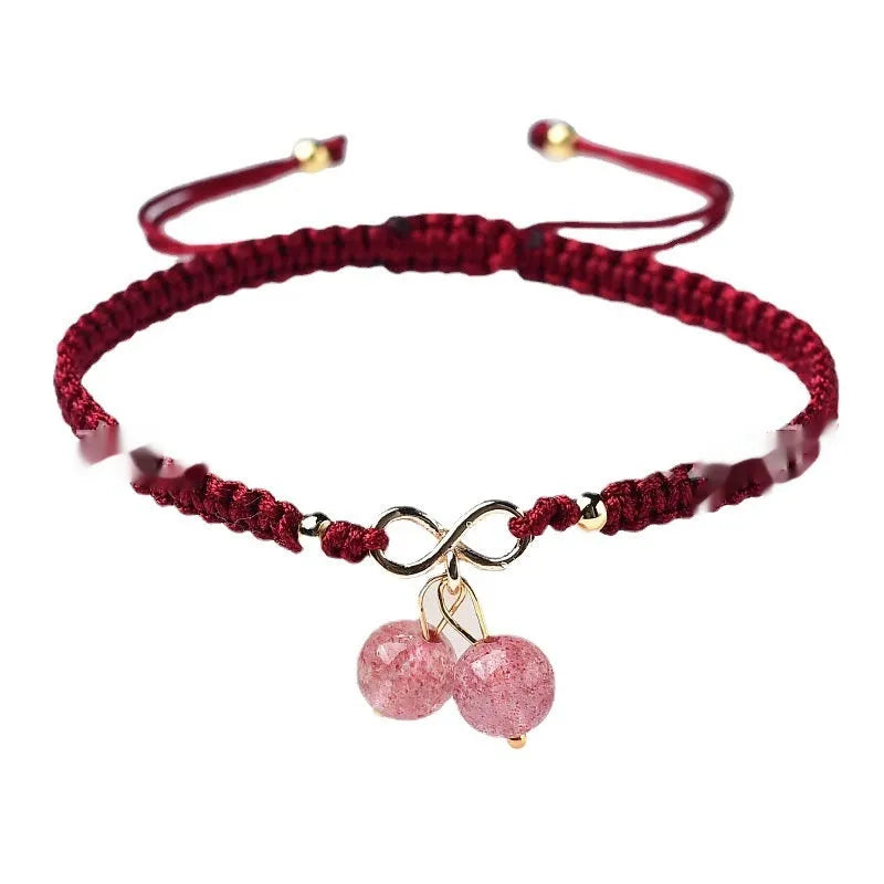 Natural Strawberry Quartz women's bracelet with fruit-shaped crystal beads on elastic cord