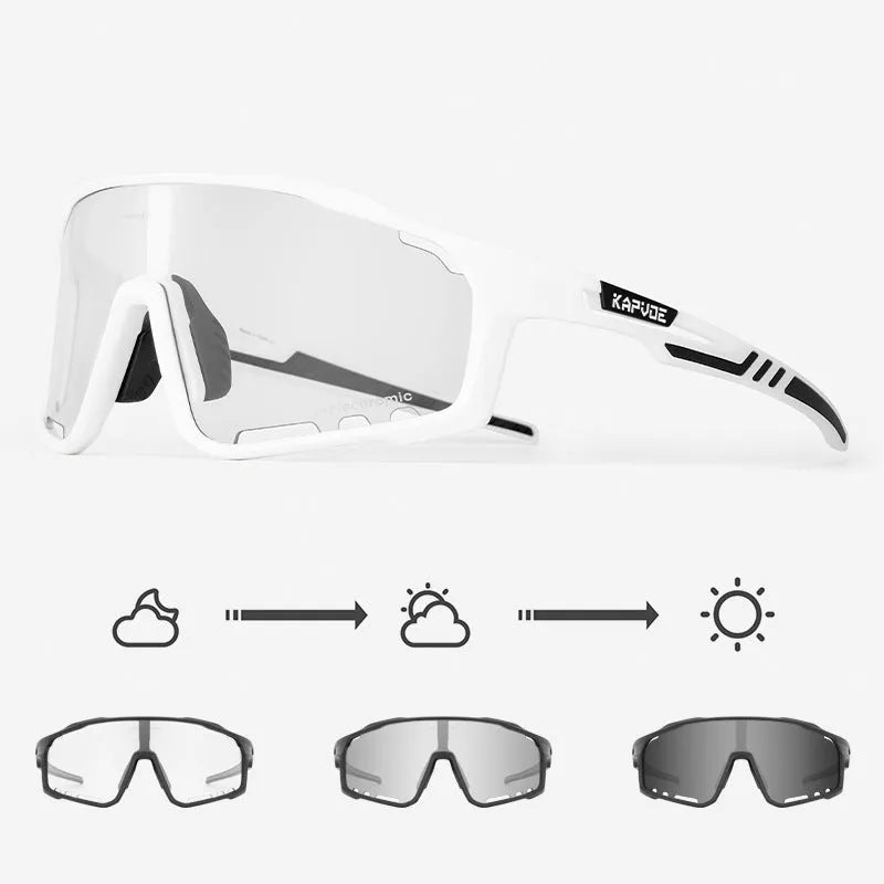 Photochromic cycling sunglasses with a TR90 semi-rimless frame in a unisex style.
