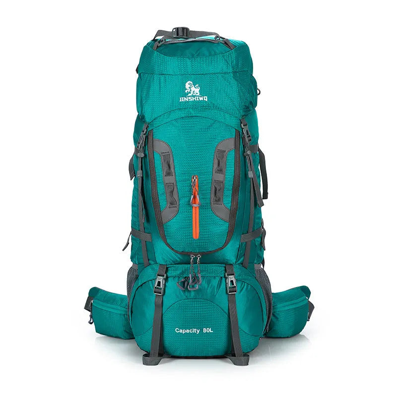 Large nylon backpack 56-75L with zip opening, inner zip pocket and soft-surface construction in blue black.
