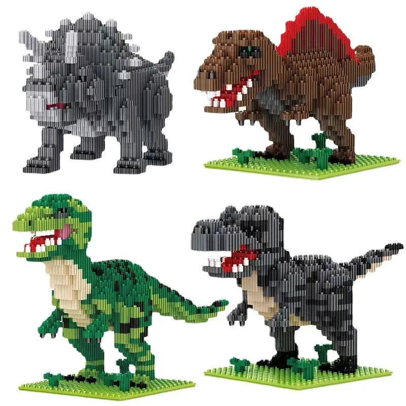 Dinosaur model building blocks set with small diamond particles in colour box packaging