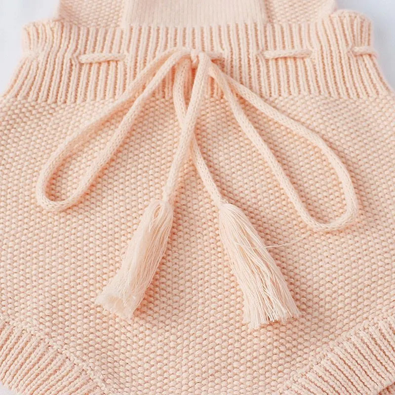 Baby wearing khaki cotton knitted pullover jumpsuit with triangle climbing style, soft fabric, size 73cm