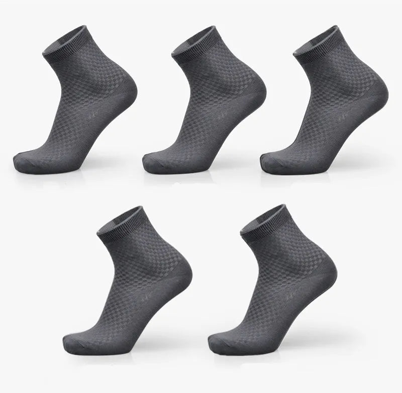 Men's bamboo fibre business socks in a small square pattern, shown in silver grey colour.