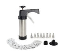 Stainless steel biscuit press cookie machine with 13 moulds and 8 piping nozzles in a colour gift box