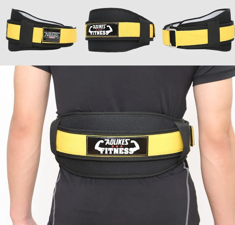 Black nylon fitness weightlifting waistband shown on adult size mannequin.