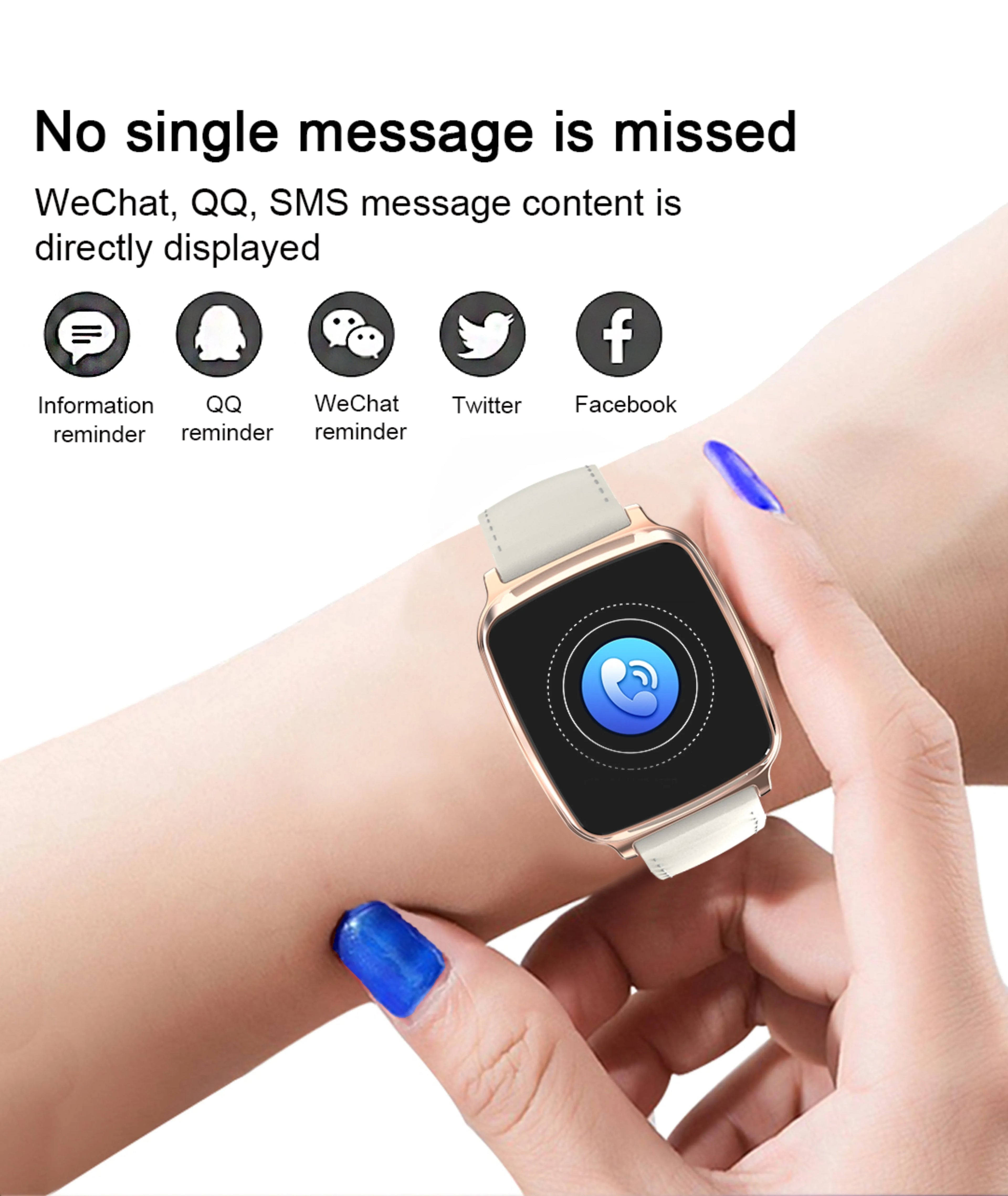 M8 smart bracelet in black on a wrist, showing heart rate data on its full-touch screen with a zinc alloy body.
