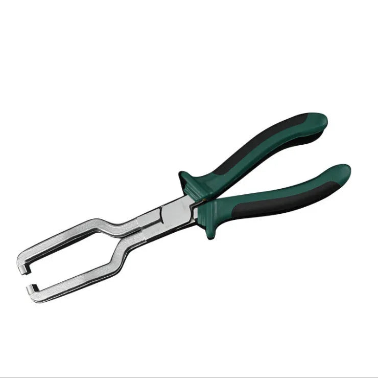 Iron caliper tubing pliers with rubber-coated handles, shown in two sizes for fuel line maintenance.