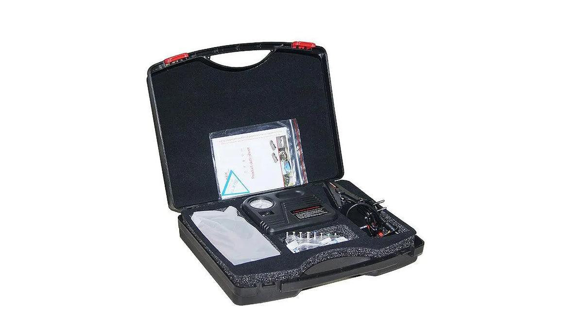 12V car jump starter 300A 600A peak with battery clamps, chargers, laptop connectors and retail tool case