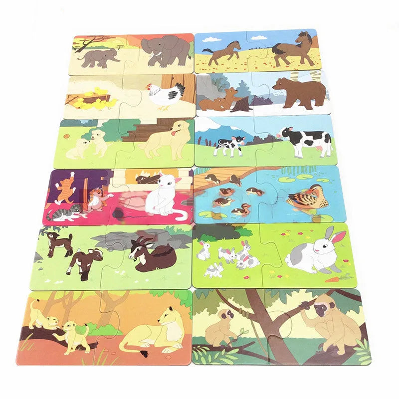 French language learning puzzle set with 12 picture-word matching pairs for children aged 2+