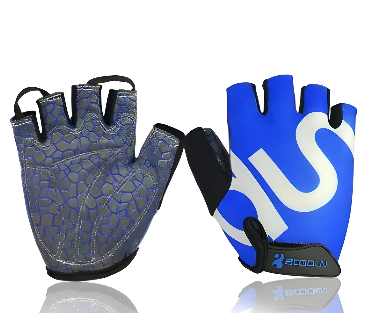 Queshark unisex black half-finger gym gloves on a gym bench