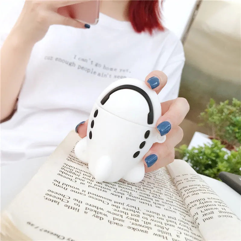 Cartoon aeroplane headset silicone flip case for AirPods with hook attachment