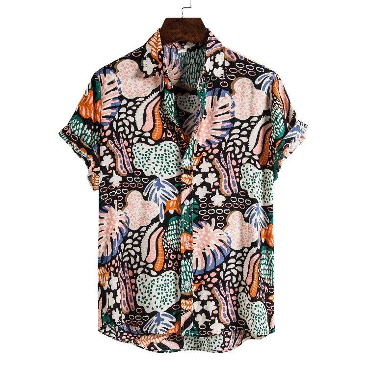 Men's 100% cotton Hawaiian beach flower print short sleeve shirt in red colour CS175 slim fit