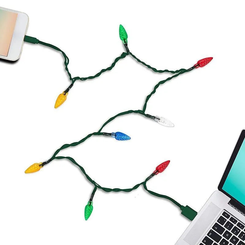 Green USB charging cable with 10 flashing LED lights for Christmas decoration and device charging